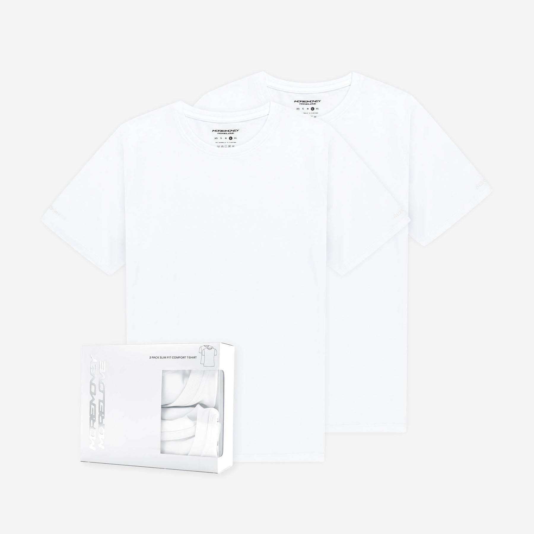 SLIM FIT TEE WHITE (2-PACK) + BASE JORTS VINTAGE BLUE
