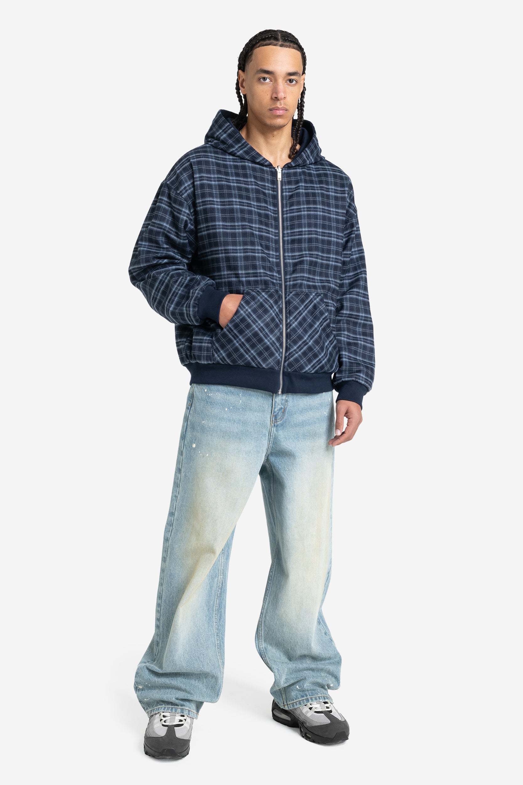 REVERSIBLE PLAID ZIP HOODIE NAVY