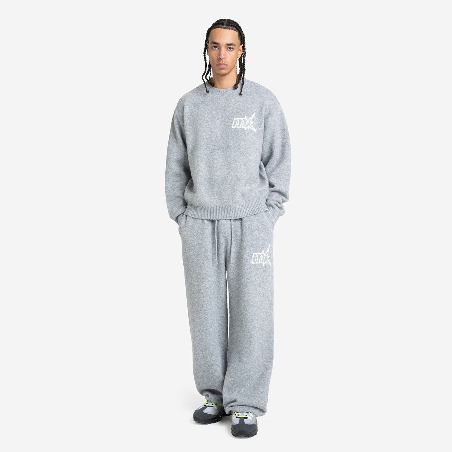 FUZZY KNIT SET GREY MELANGE