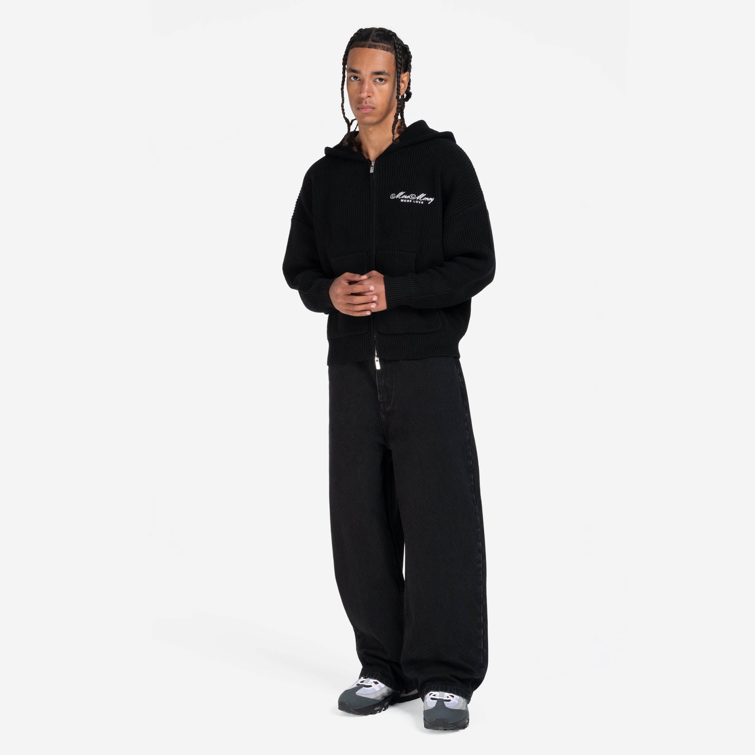 LOGO KNIT ZIP HOODIE BLACK