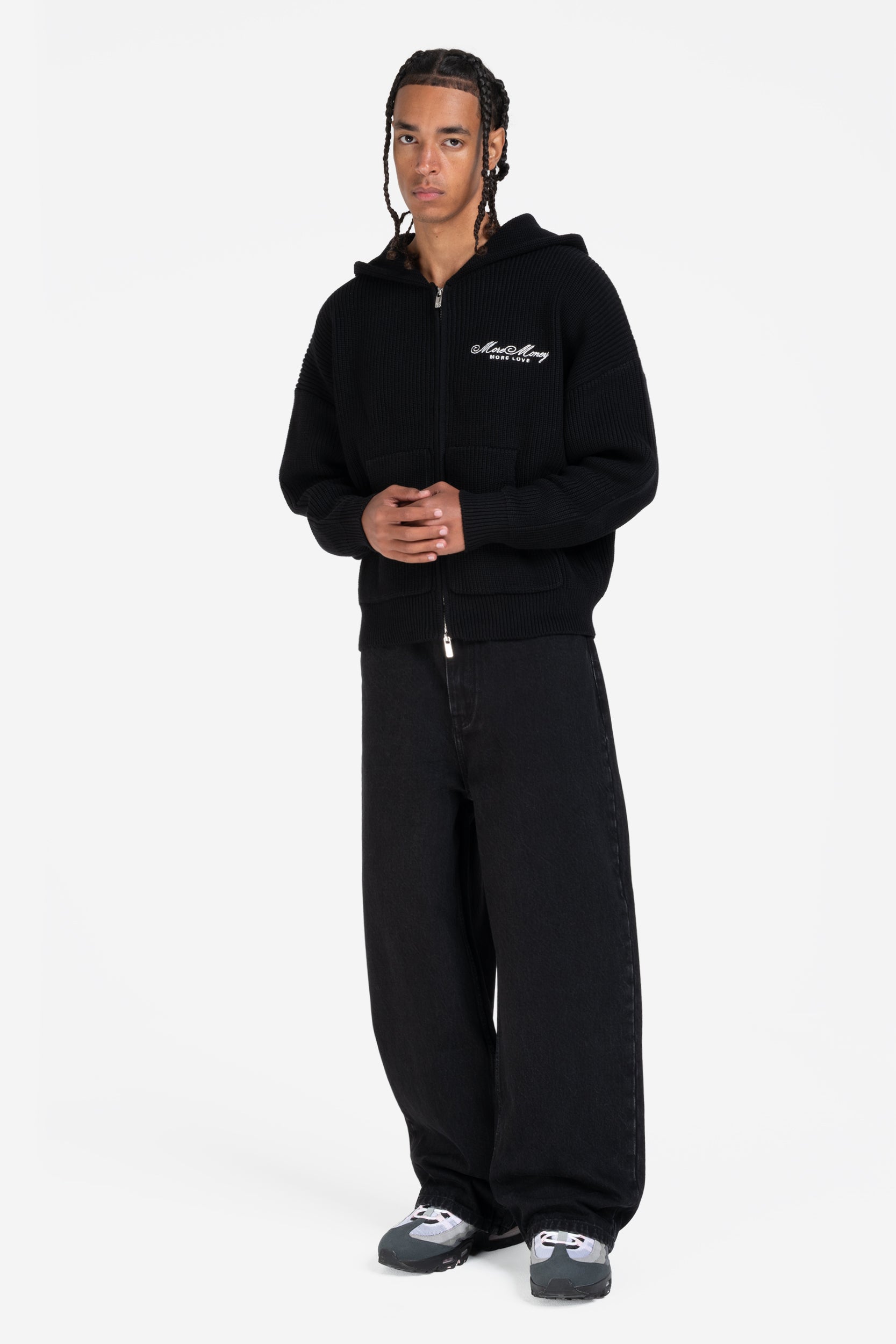 LOGO KNIT ZIP HOODIE BLACK