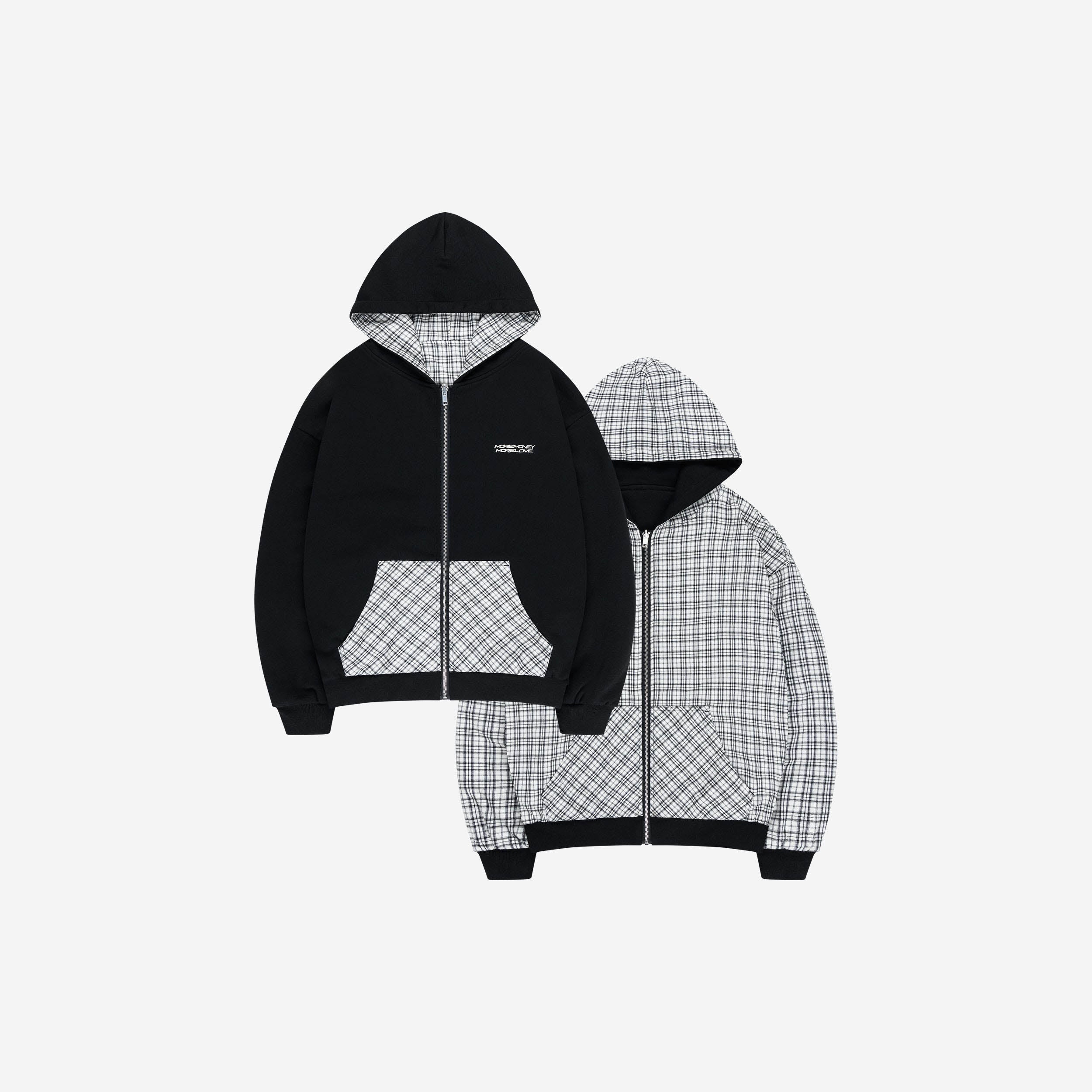 REVERSIBLE PLAID ZIP HOODIE BLACK