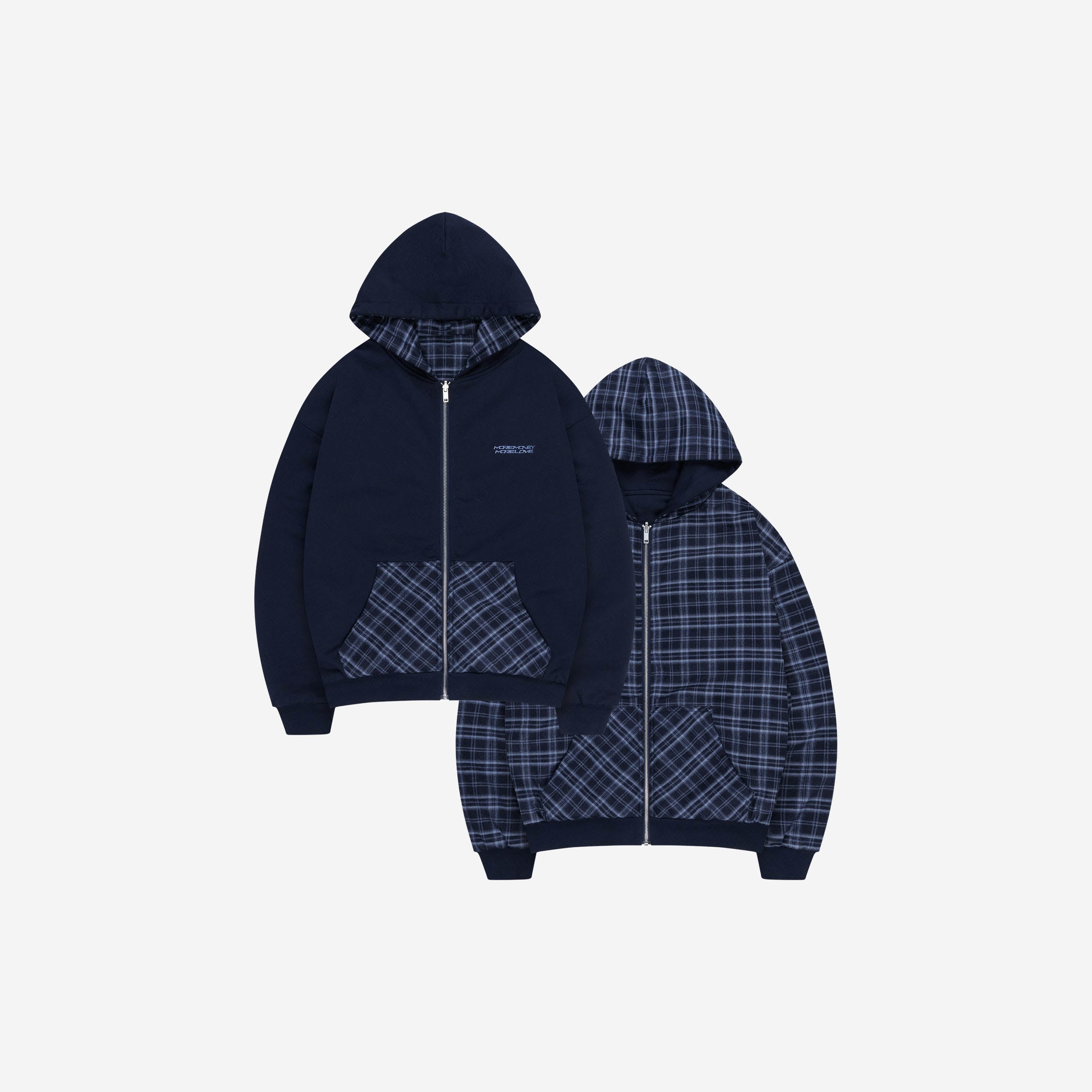 REVERSIBLE PLAID ZIP HOODIE NAVY