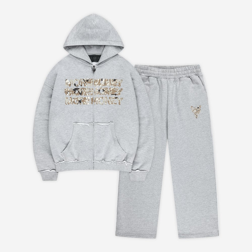 MONEY CALLING FLATLOCK ZIP GREY MELANGE + MONEY CALLING FLATLOCK JOGGER GREY MELANGE