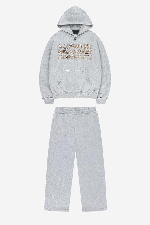 MONEY CALLING FLATLOCK ZIP GREY ELANGE + OPEN LEG JOGGER GREY MELANGE