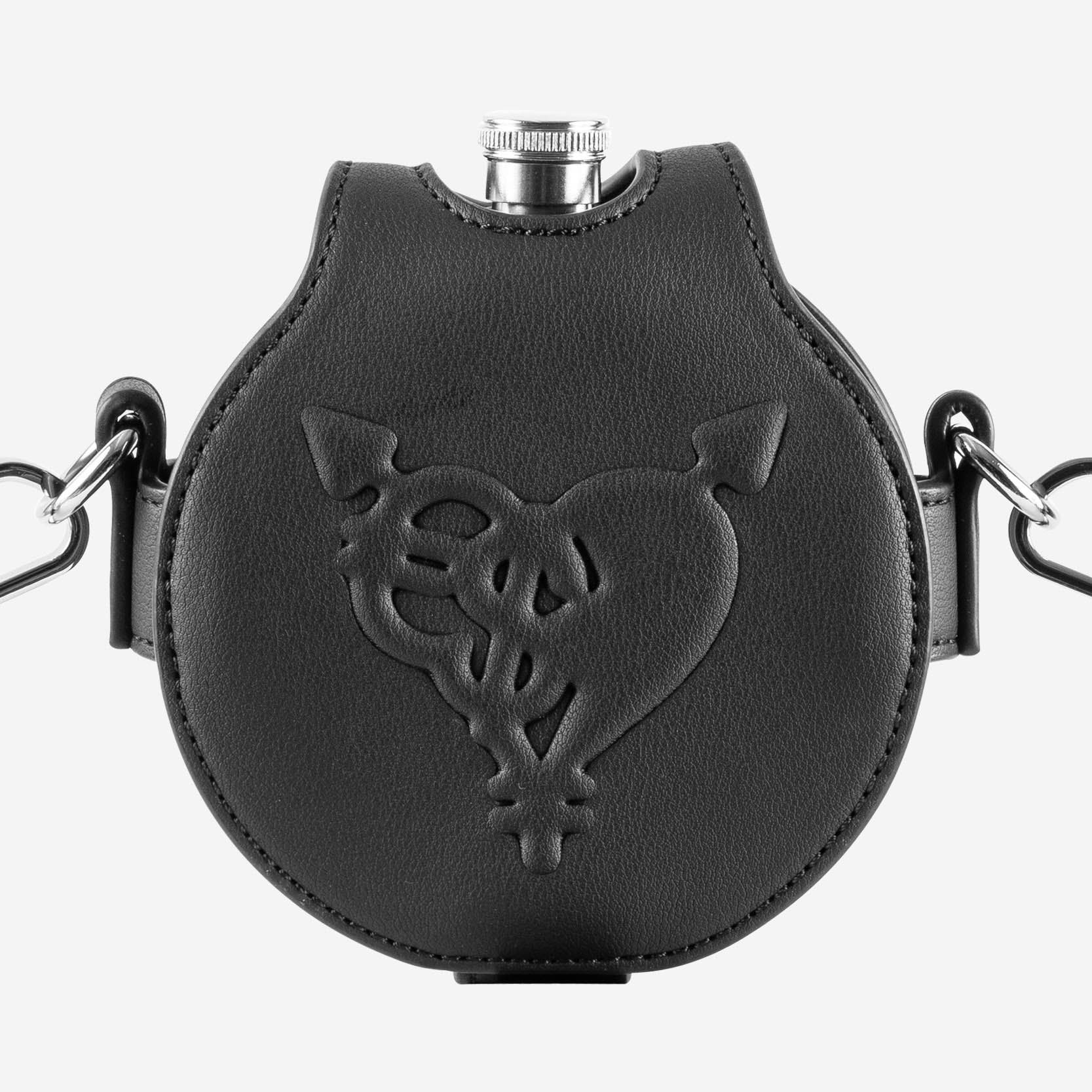 PUNCHED HEART HIP FLASK BAG BLACK