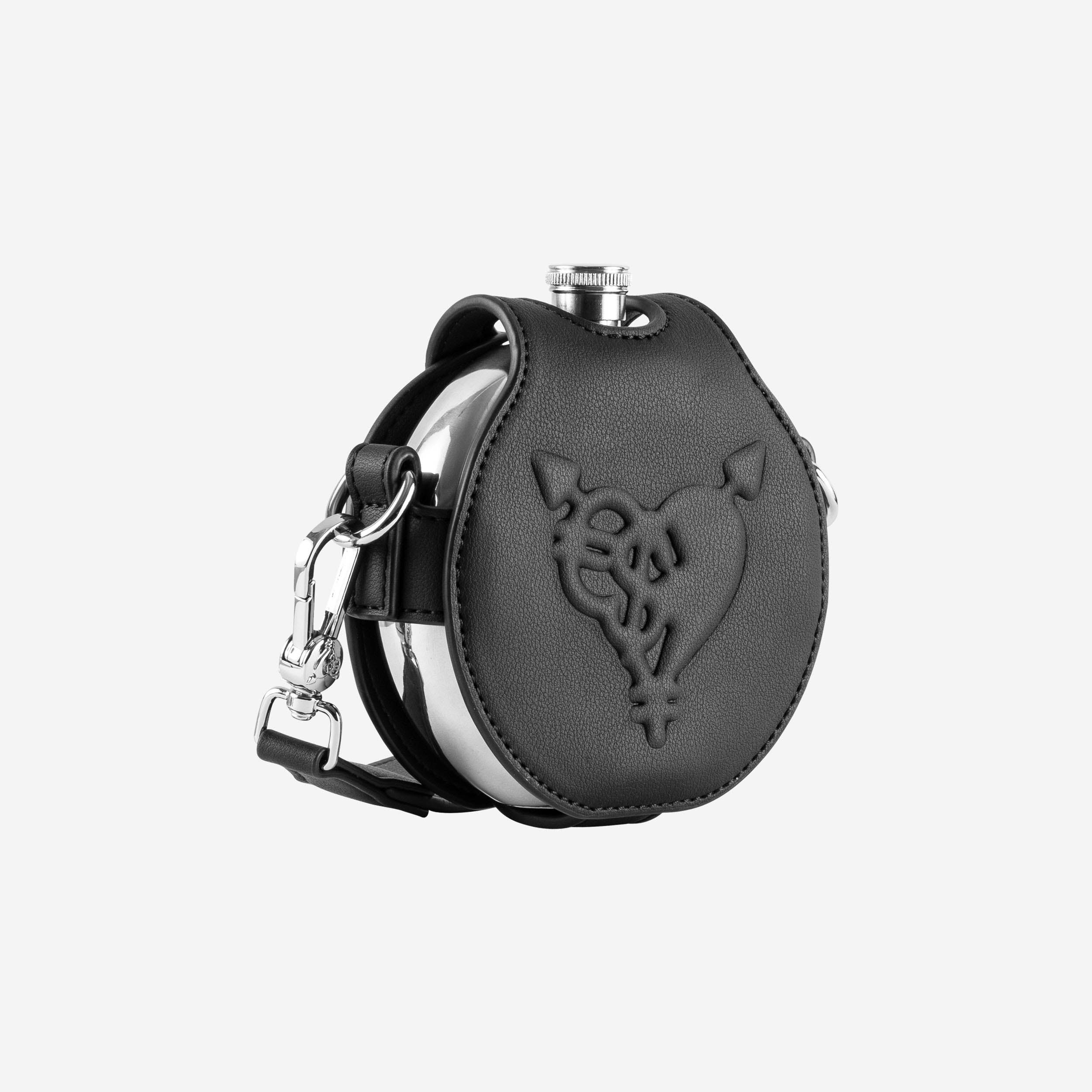 PUNCHED HEART HIP FLASK BAG BLACK