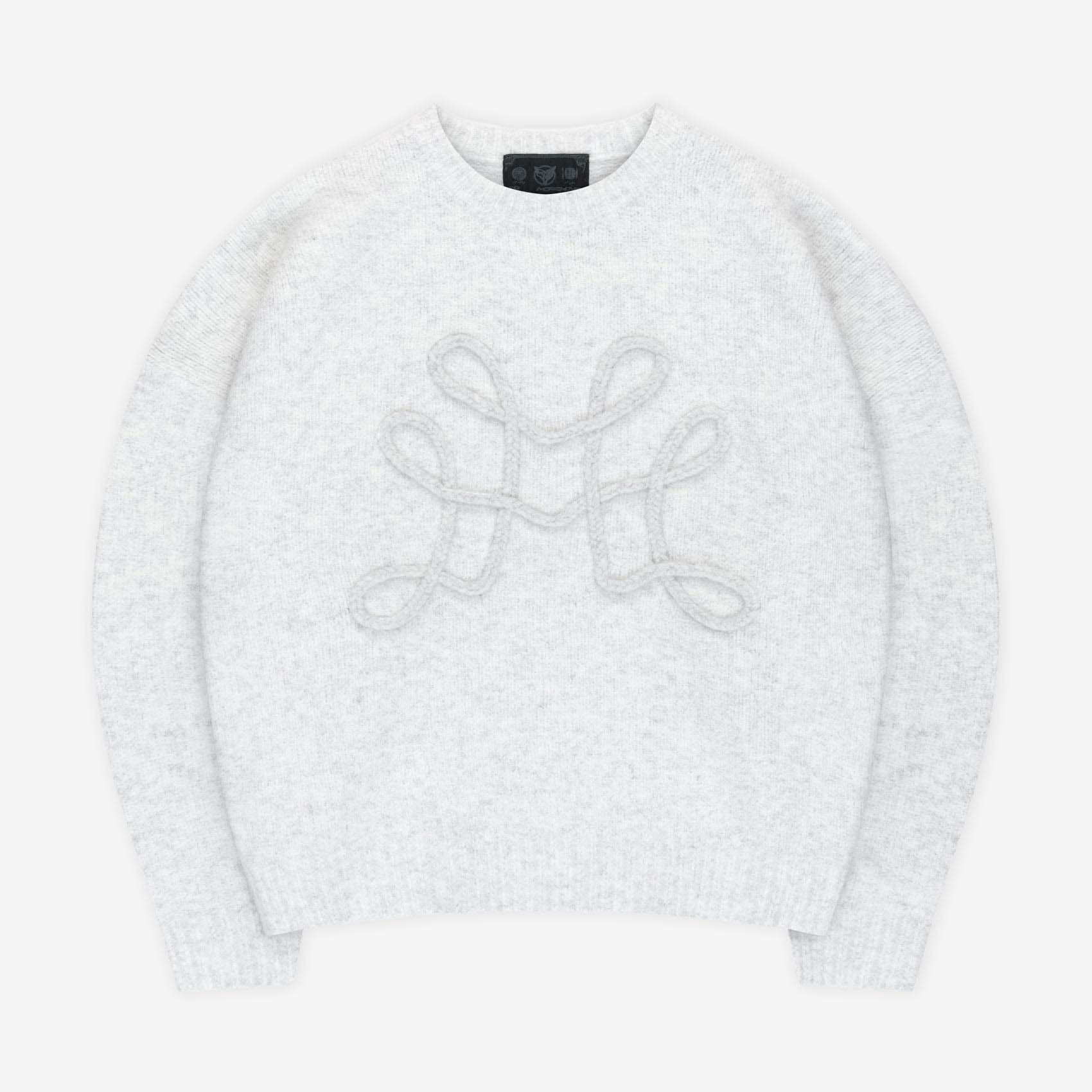 DA BIG M KNIT SWEATER GREY + RIPPED DISTINCTIVE BAGGY DENIM BLACK