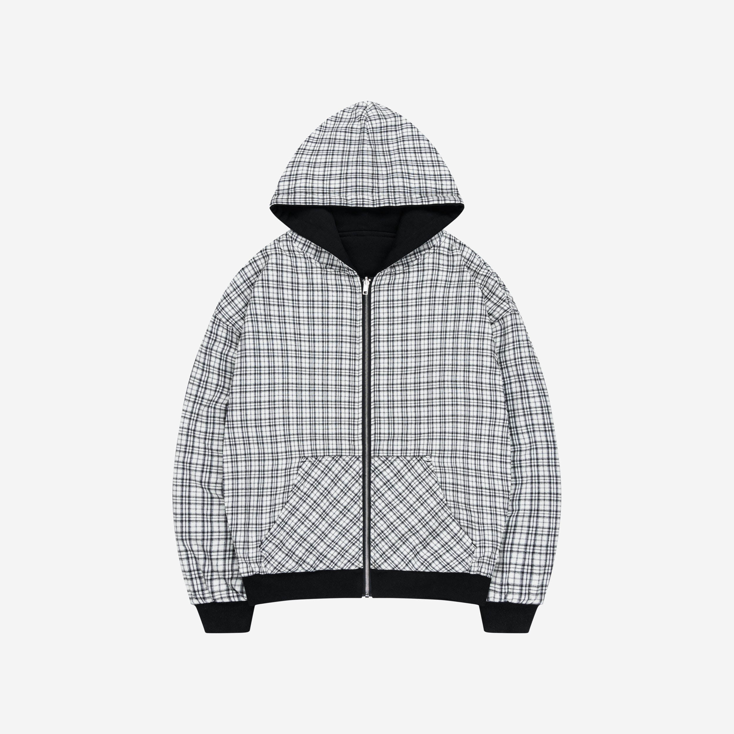 REVERSIBLE PLAID ZIP HOODIE BLACK