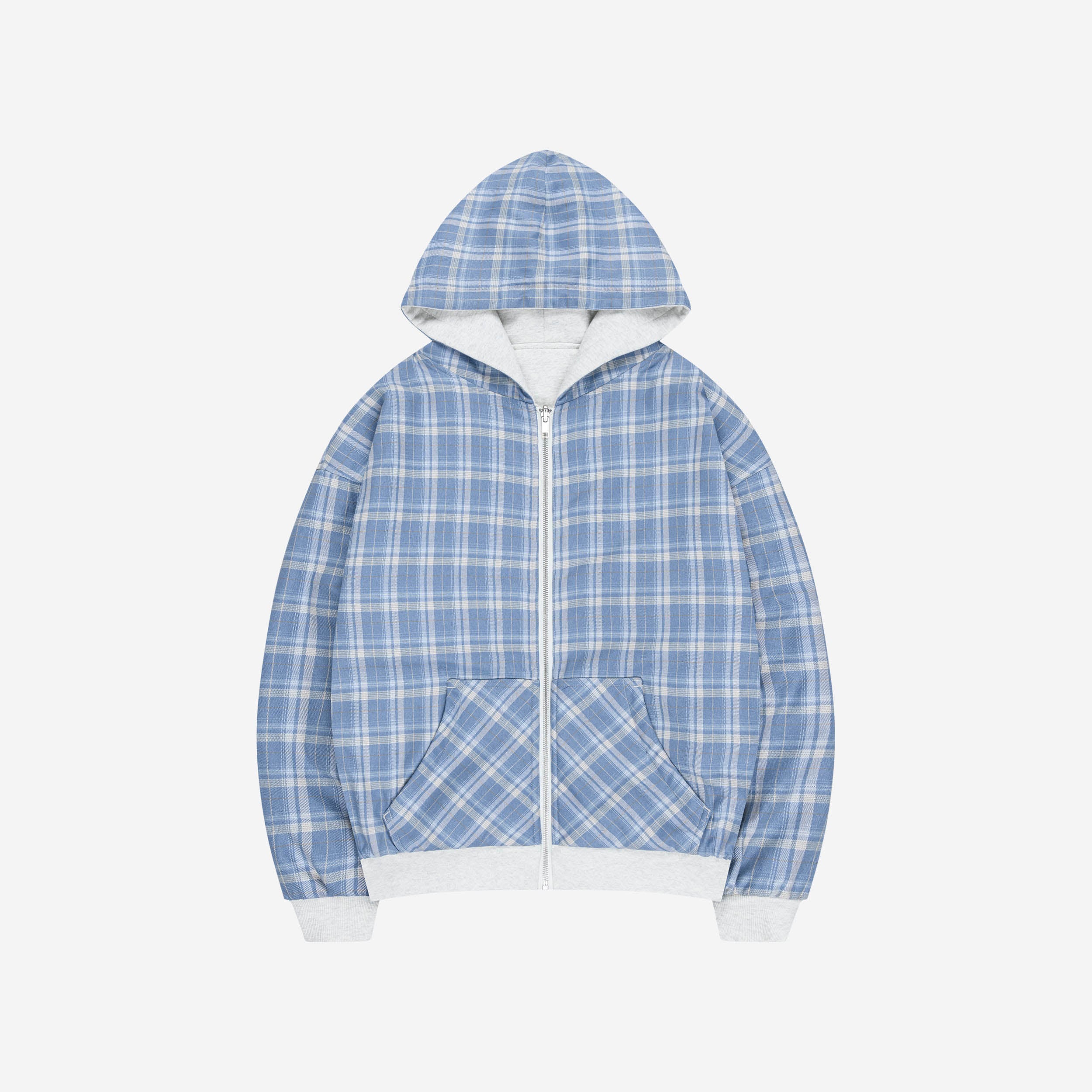 REVERSIBLE PLAID ZIP HOODIE GREY MELANGE
