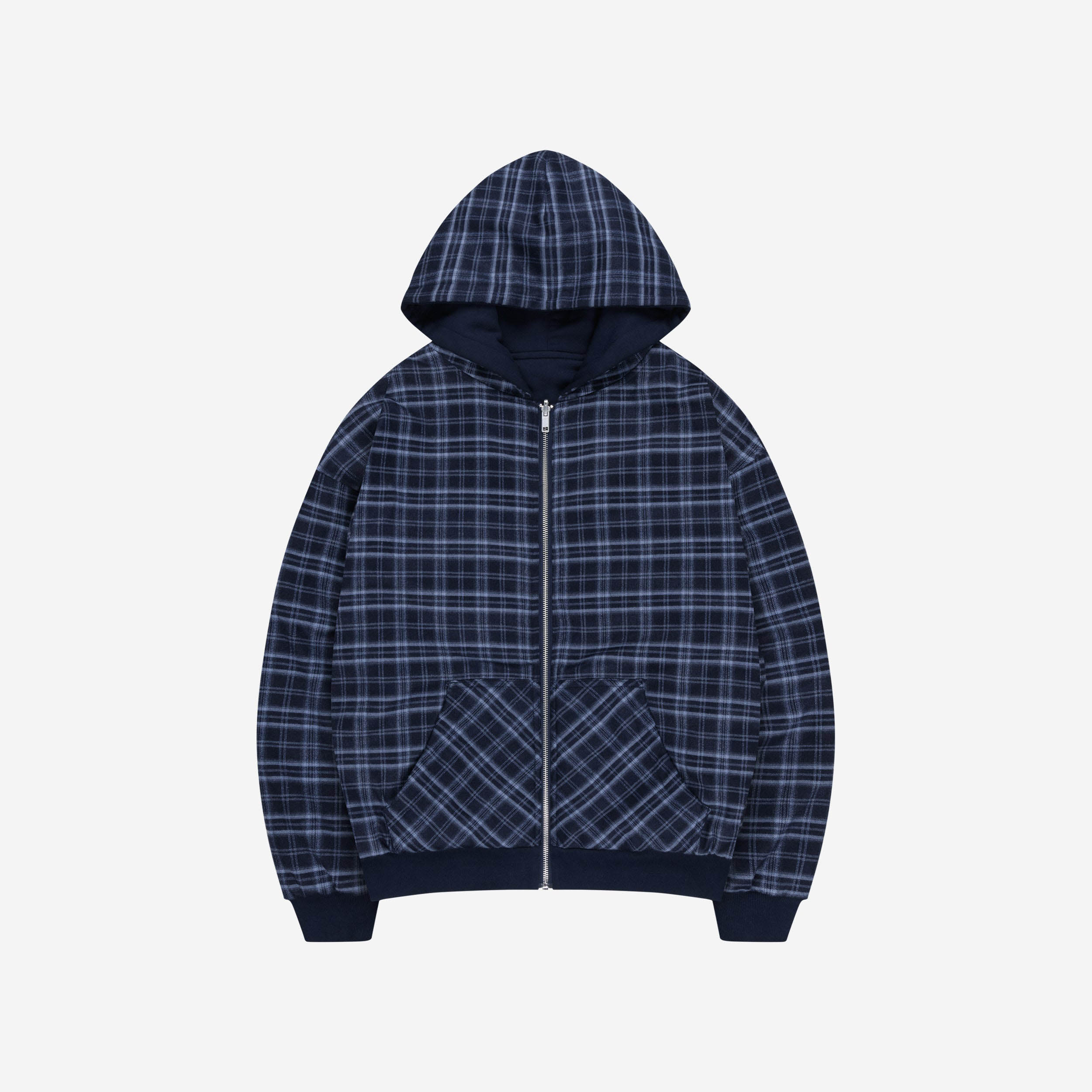 REVERSIBLE PLAID ZIP HOODIE NAVY