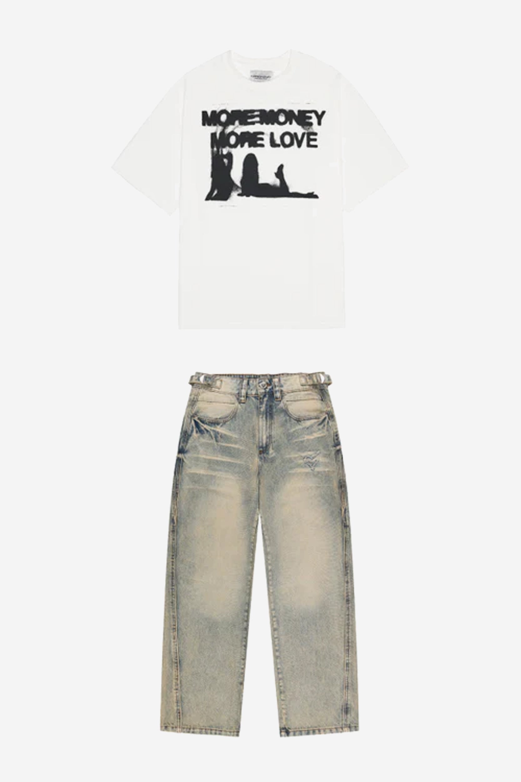WET DREAM TEE WHITE + DISTINCTIVE DENIM WASHED MUD