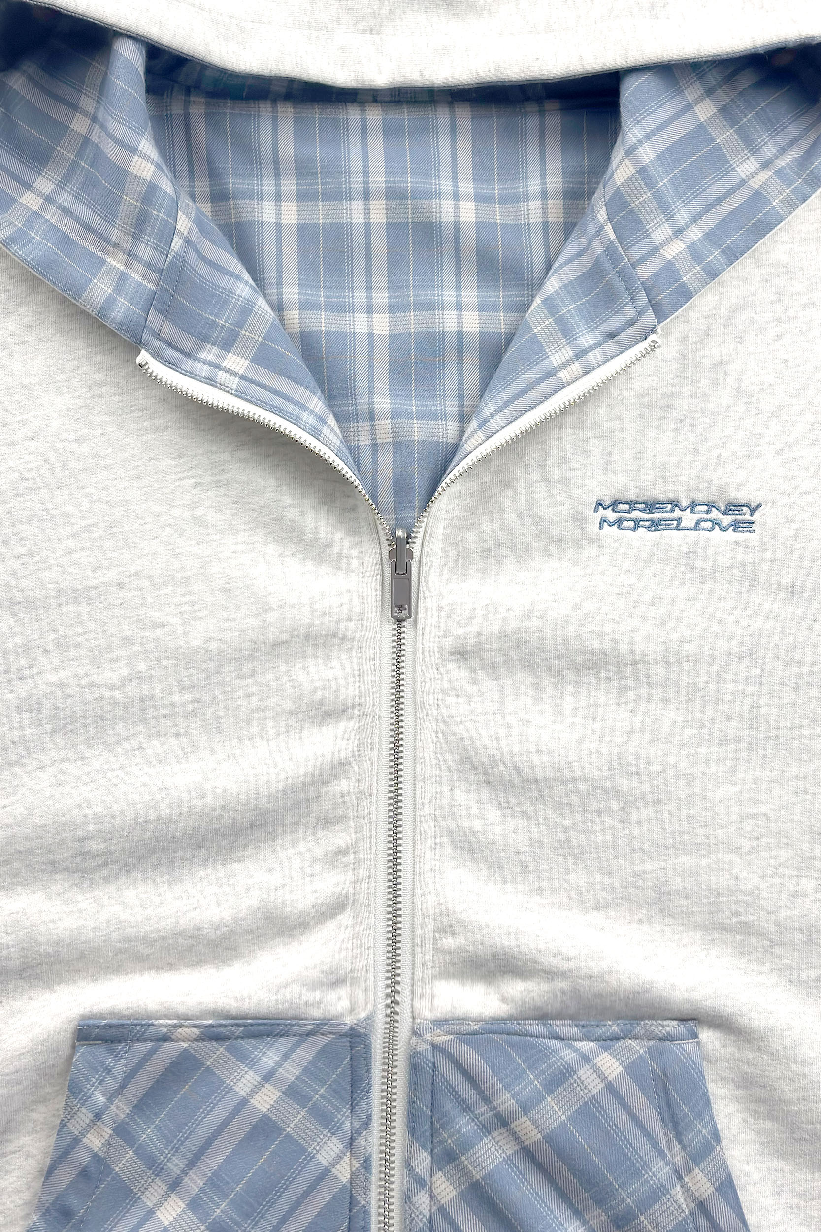 REVERSIBLE PLAID ZIP HOODIE GREY MELANGE