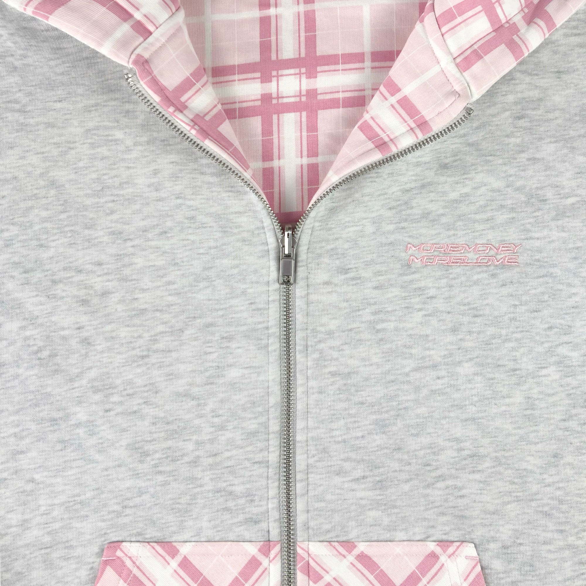 REVERSIBLE PLAID ZIP HOODIE PINK