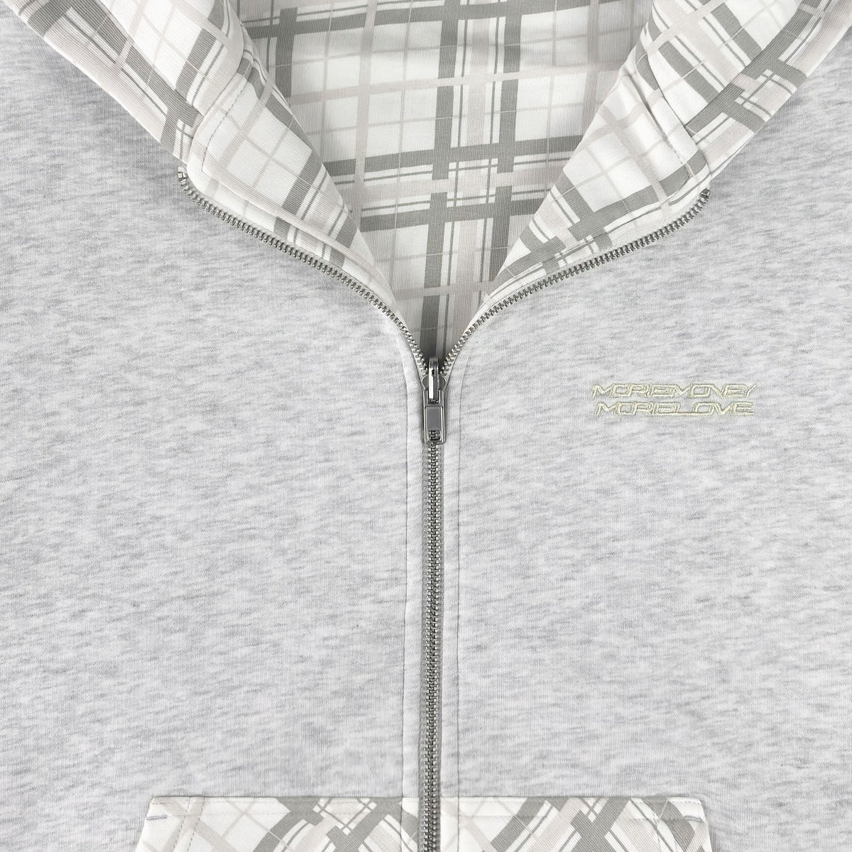 REVERSIBLE PLAID ZIP HOODIE WHITE