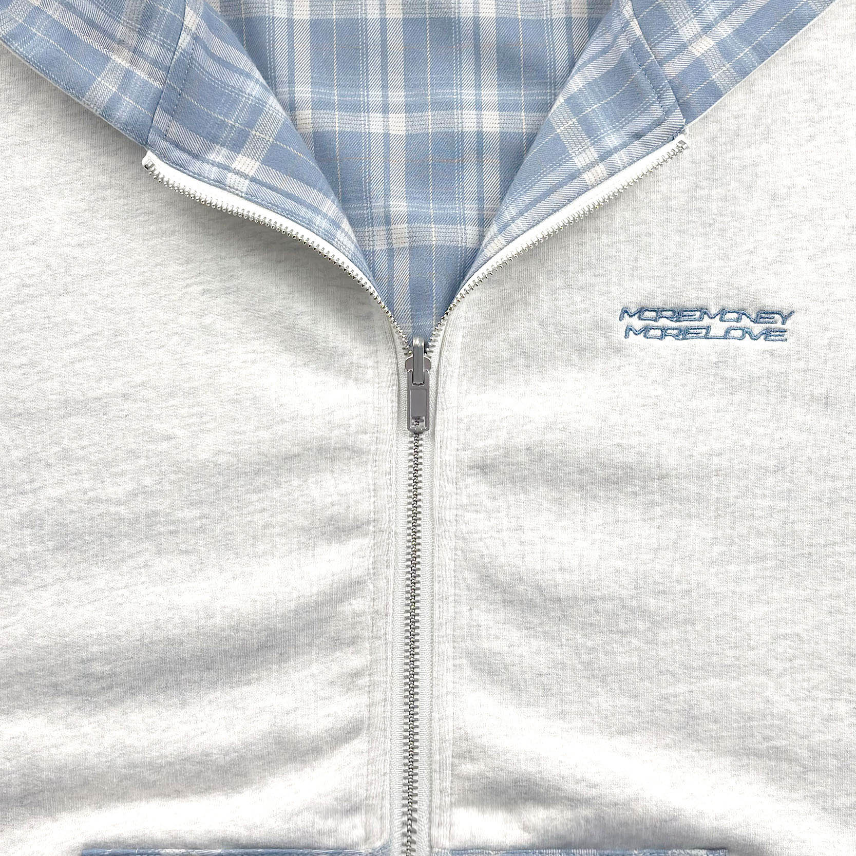 REVERSIBLE PLAID ZIP HOODIE GREY MELANGE