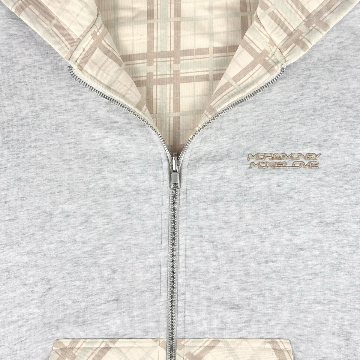 REVERSIBLE PLAID ZIP HOODIE CREAM
