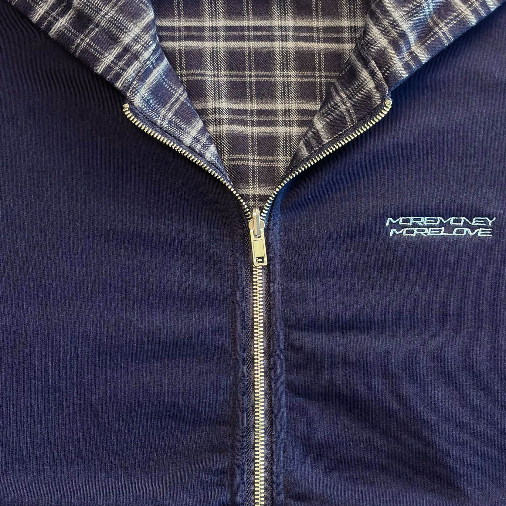 REVERSIBLE PLAID ZIP HOODIE NAVY