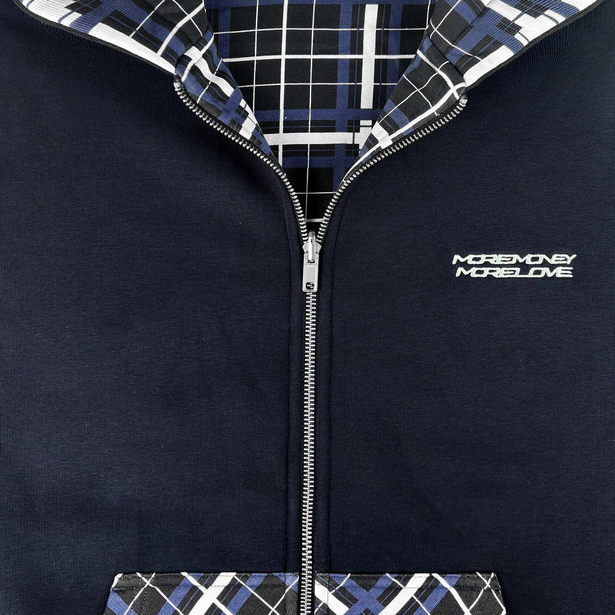 REVERSIBLE PLAID ZIP HOODIE DARK NAVY