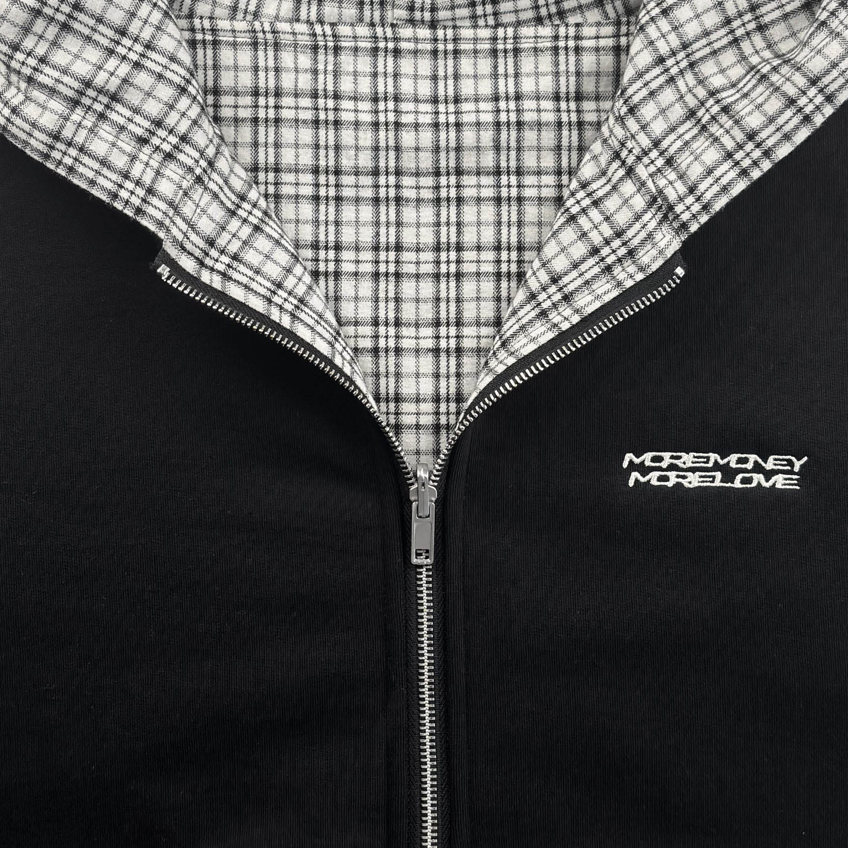 REVERSIBLE PLAID ZIP HOODIE BLACK